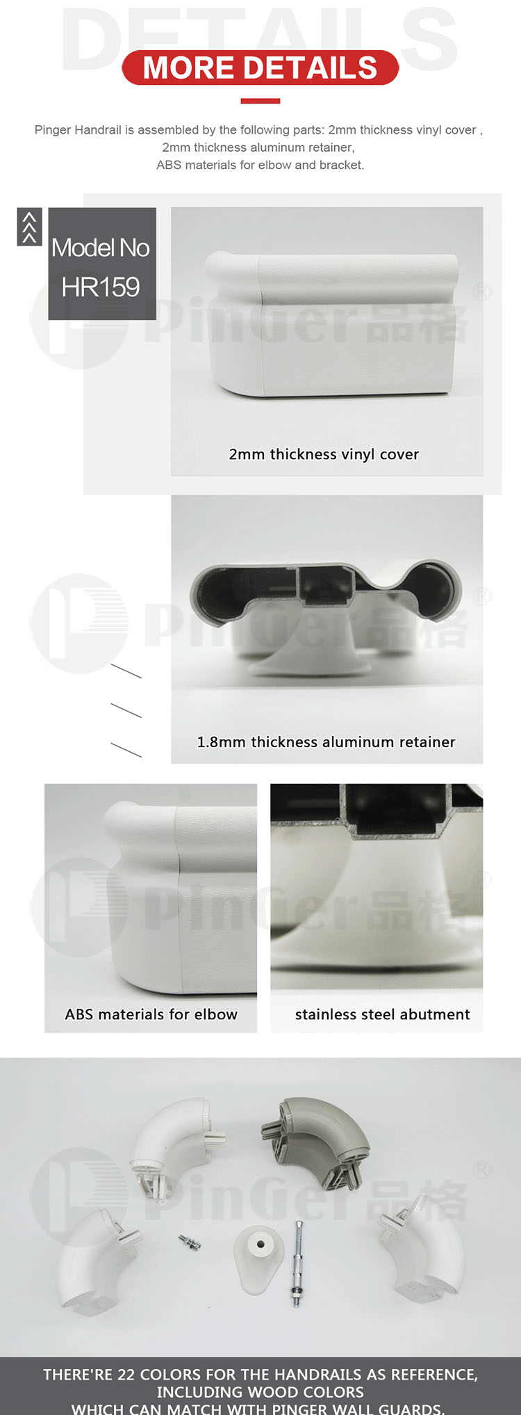 Manufacturer Hot Selling 159mm Plastic Anti-Collision Handrails